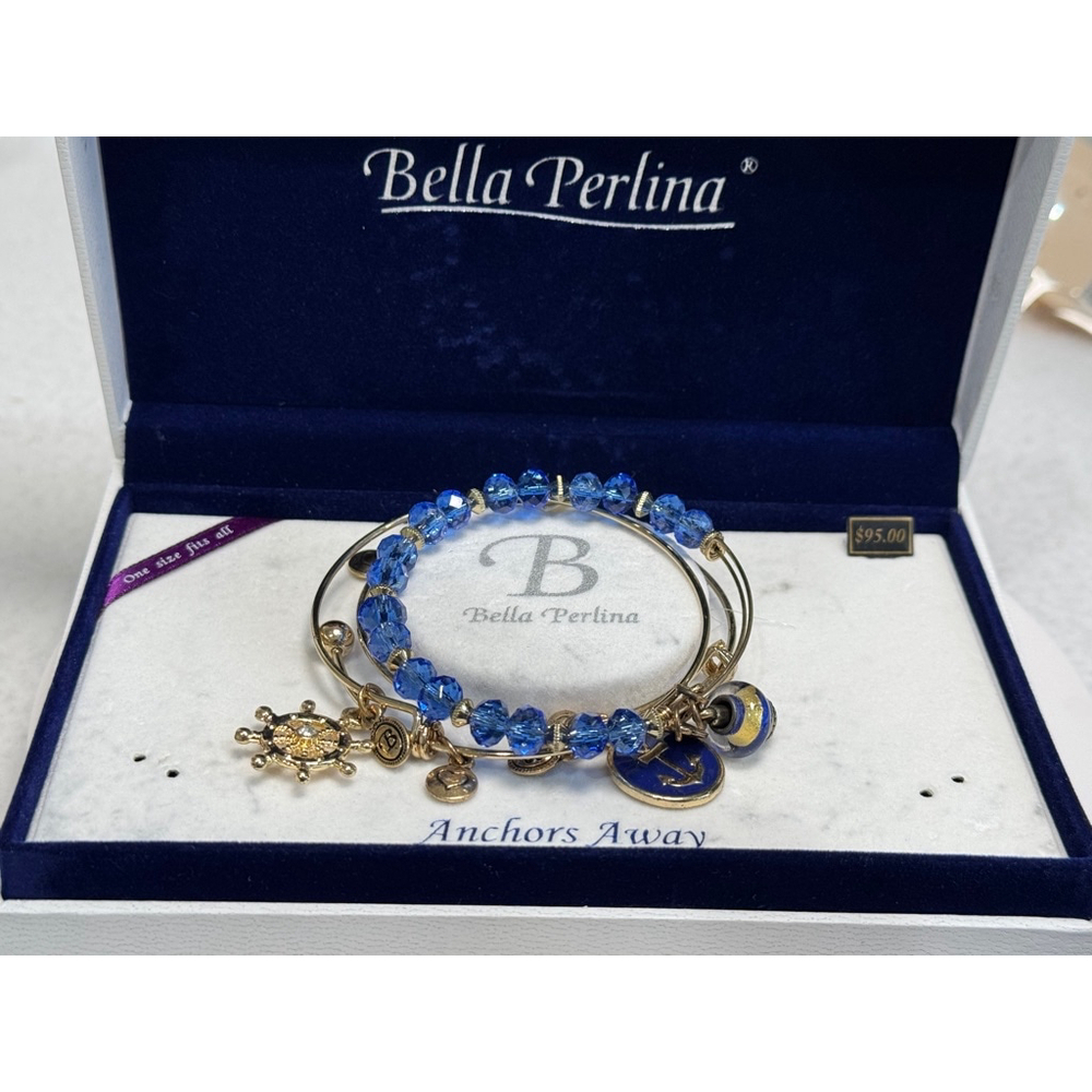 Bella Perlina Nautical Anchors Away 3-Piece Bangle Bracelet Set Blue And Gold 19$